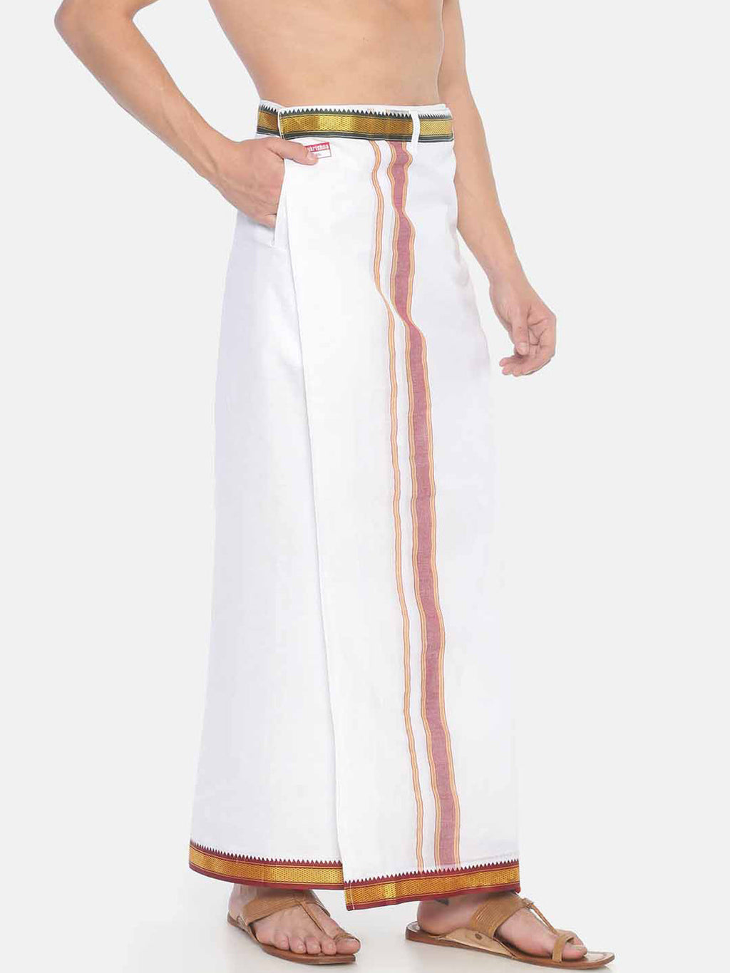 Sethukrishna White Solid Readymade Pocket Dhoti For Men