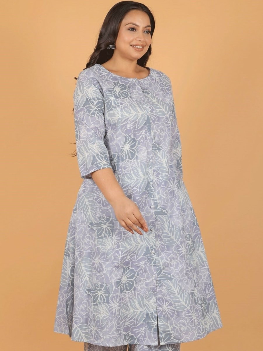 Aramya Grey Soft Cotton Floral A-line Kurta for Women
