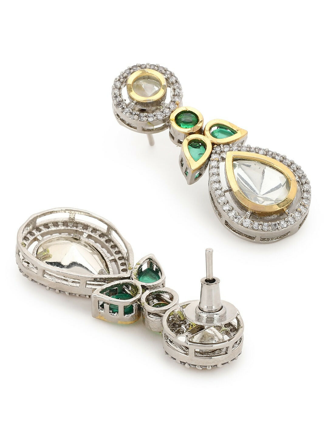 Dangler Kundan Earrings with Green Stone- Ruby Raang
