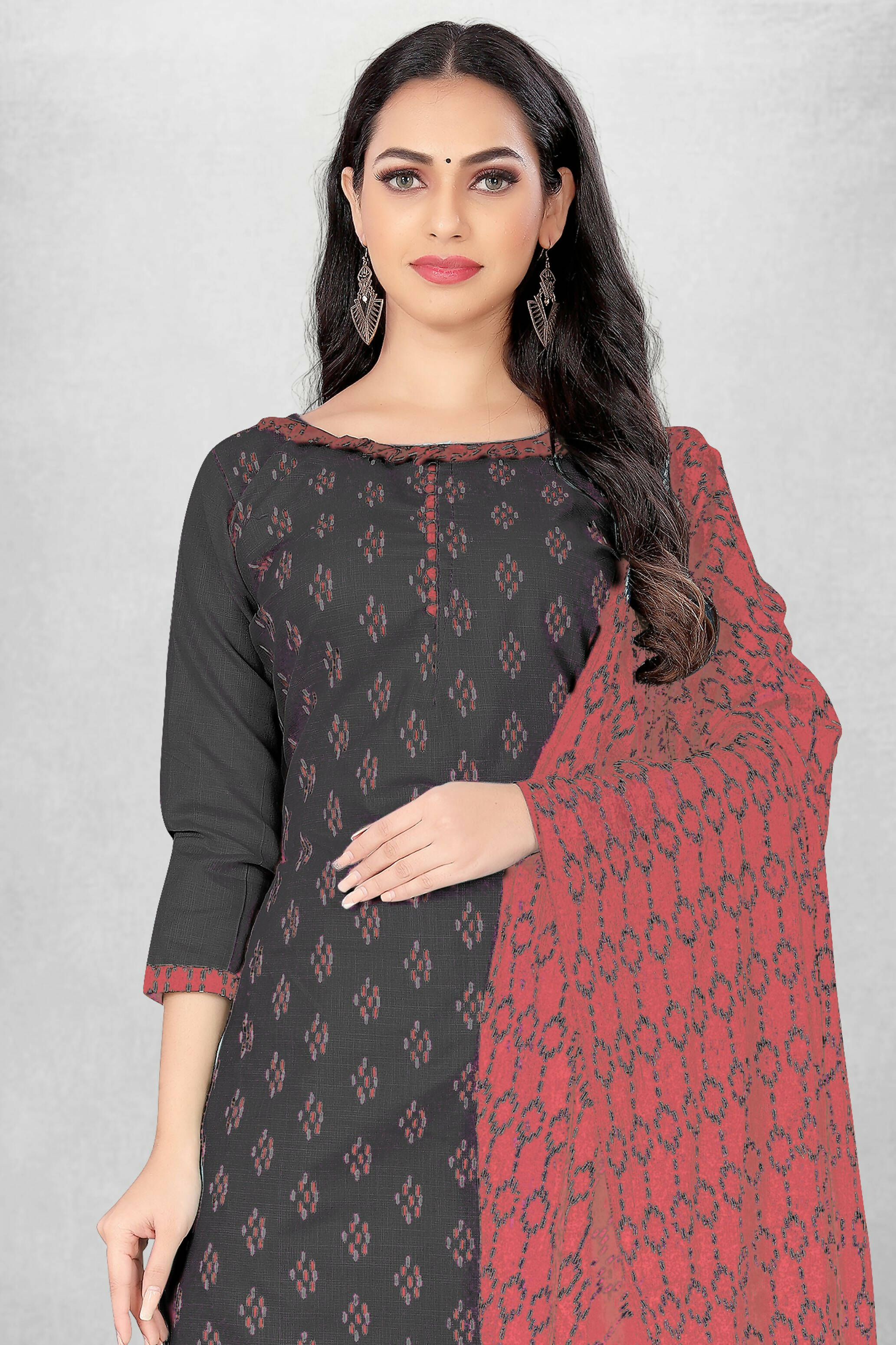 Grey Cotton Printed Unstitched Dress Material - Amara