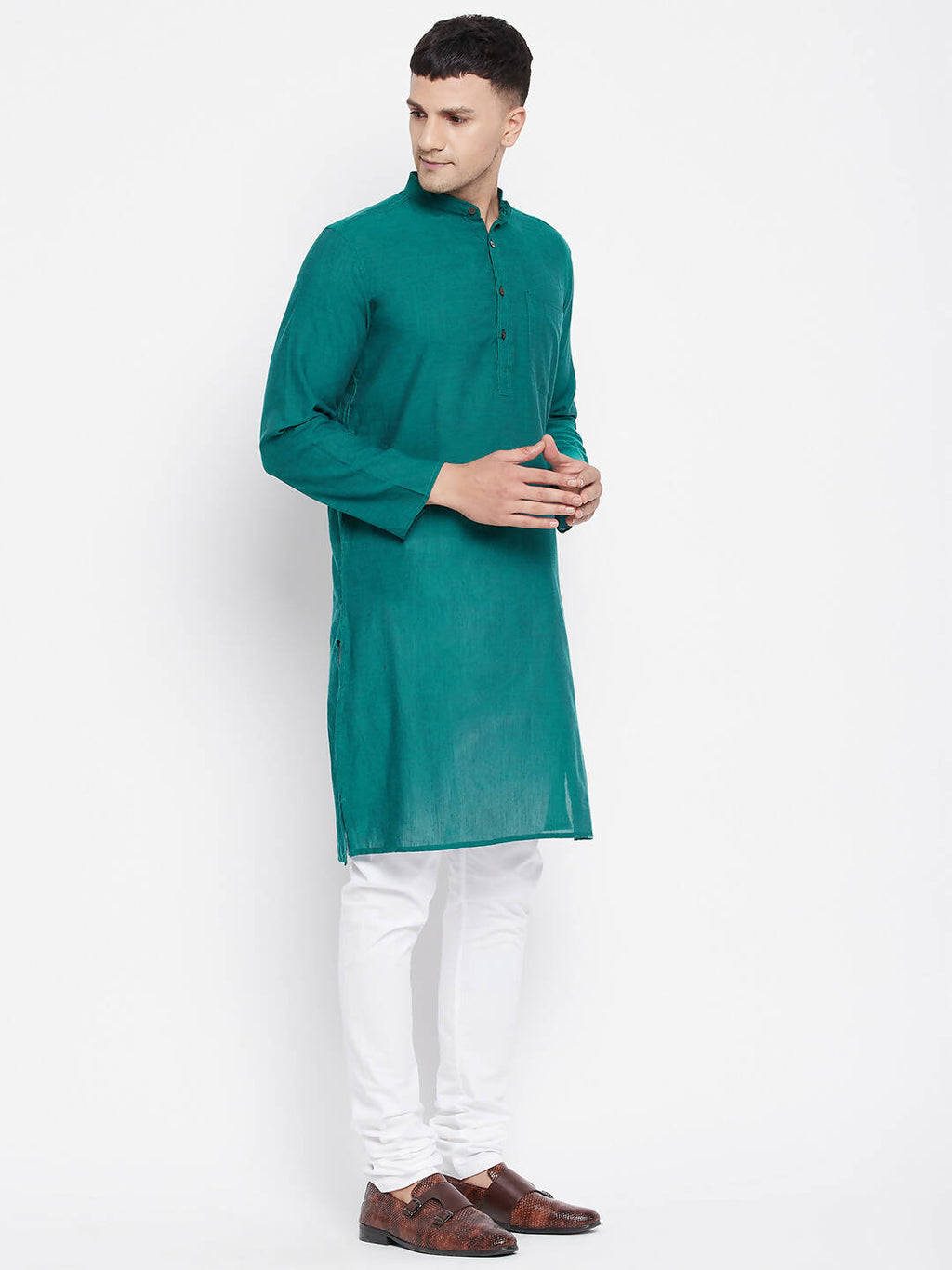 Even Apparels Green Rayon Men's Kurta With Band Collar