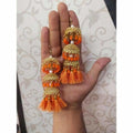 MS Fashion India Gold Color Orange Pearls And Silk Threads Hanging Jhumka Earrings