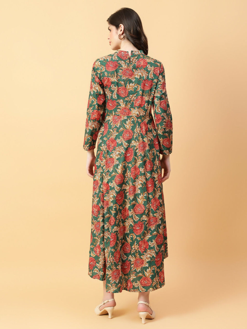 Joban Fashion Green Cotton Printed & Hand Work Dress
