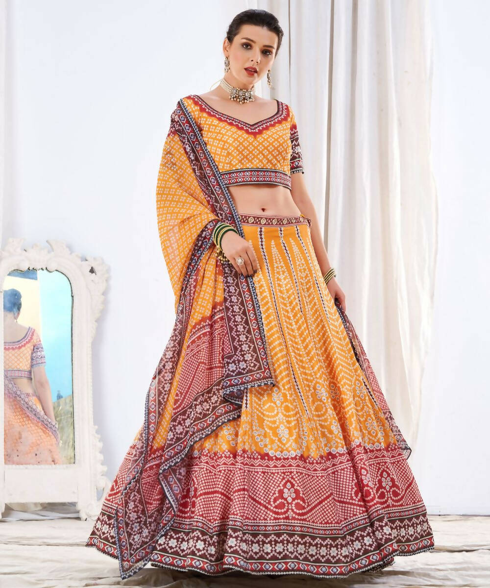 Wedding Designer Yellow Chinon Lehengha Choli - Anbazaar