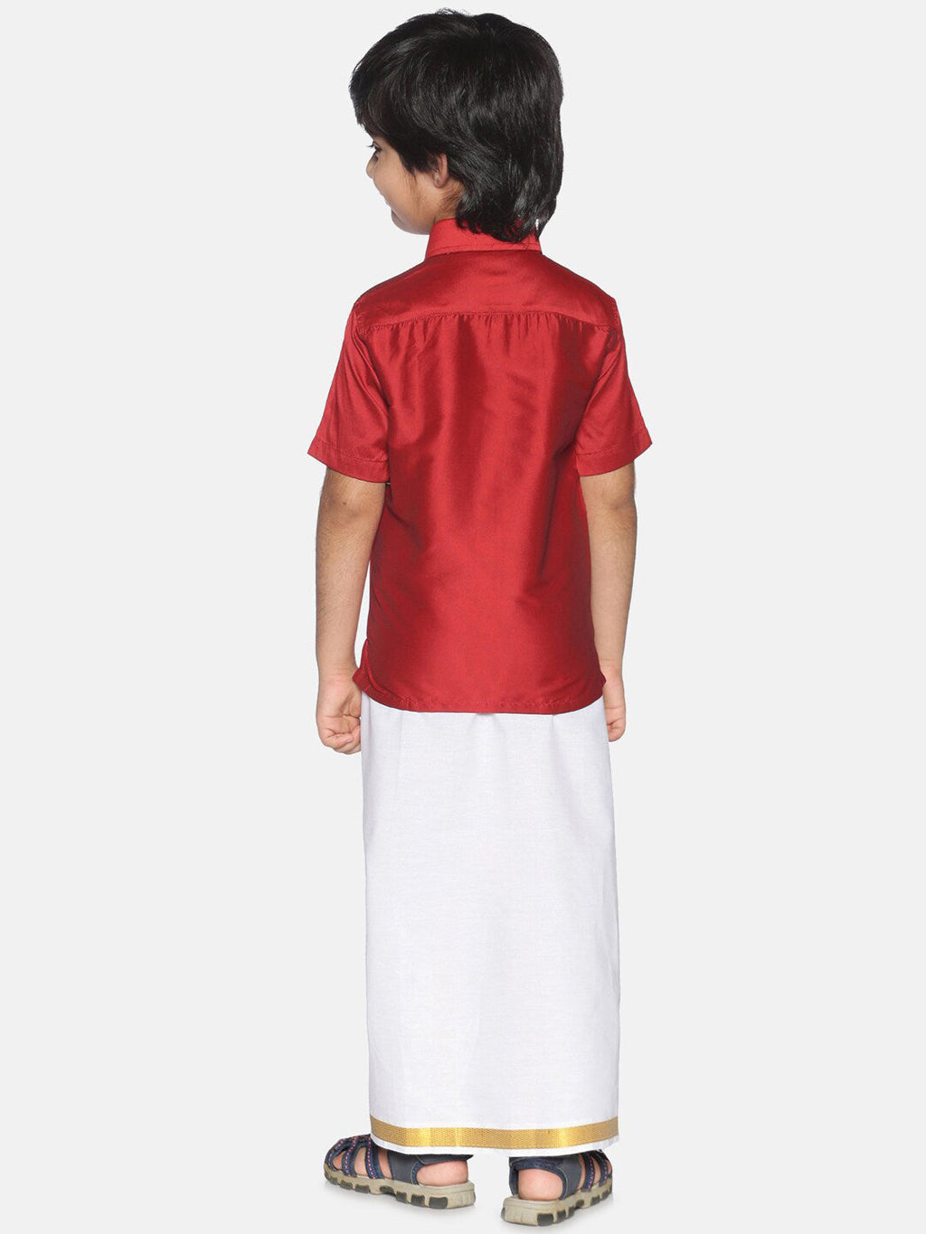 Sethukrishna Boys Red & White Shirt With Veshti Set