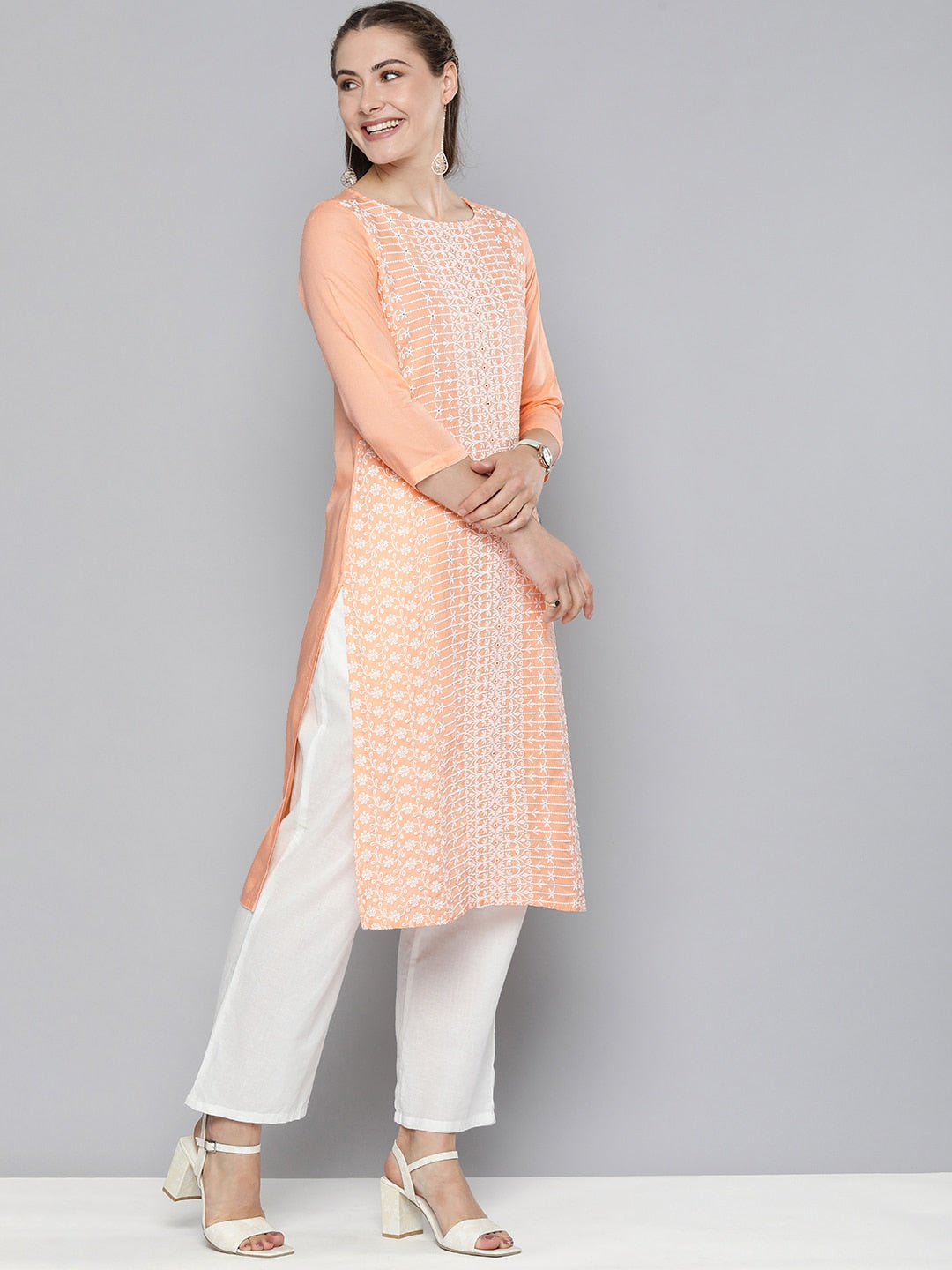 HERE&NOW Women Ethnic Motifs Embroidered Pastels Kurta