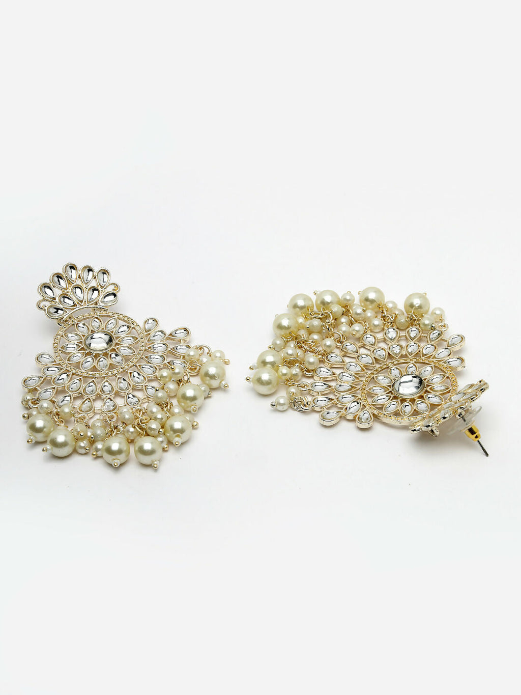NVR Women Gold-Polished Kundan Chandbali Earrings