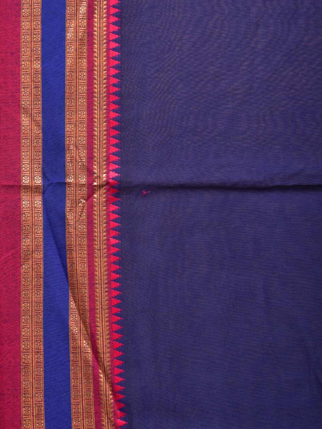 Dark Blue and Pink Bamboo Cotton Plain Saree with Strips Pallu Design No Blouse - Global Threads