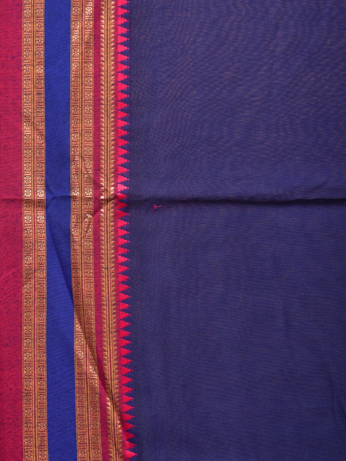 Dark Blue and Pink Bamboo Cotton Plain Saree with Strips Pallu Design No Blouse - Global Threads
