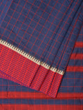 Dark Blue and Red Bamboo Cotton Saree with Big Checks Design No Blouse - Global Threads