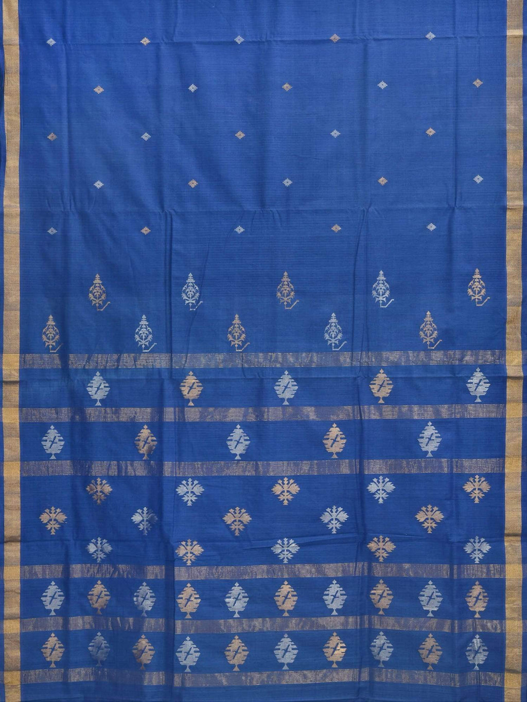 Dark Blue Uppada Cotton Handloom Saree with Assorted Buta Pallu Design - Global Threads