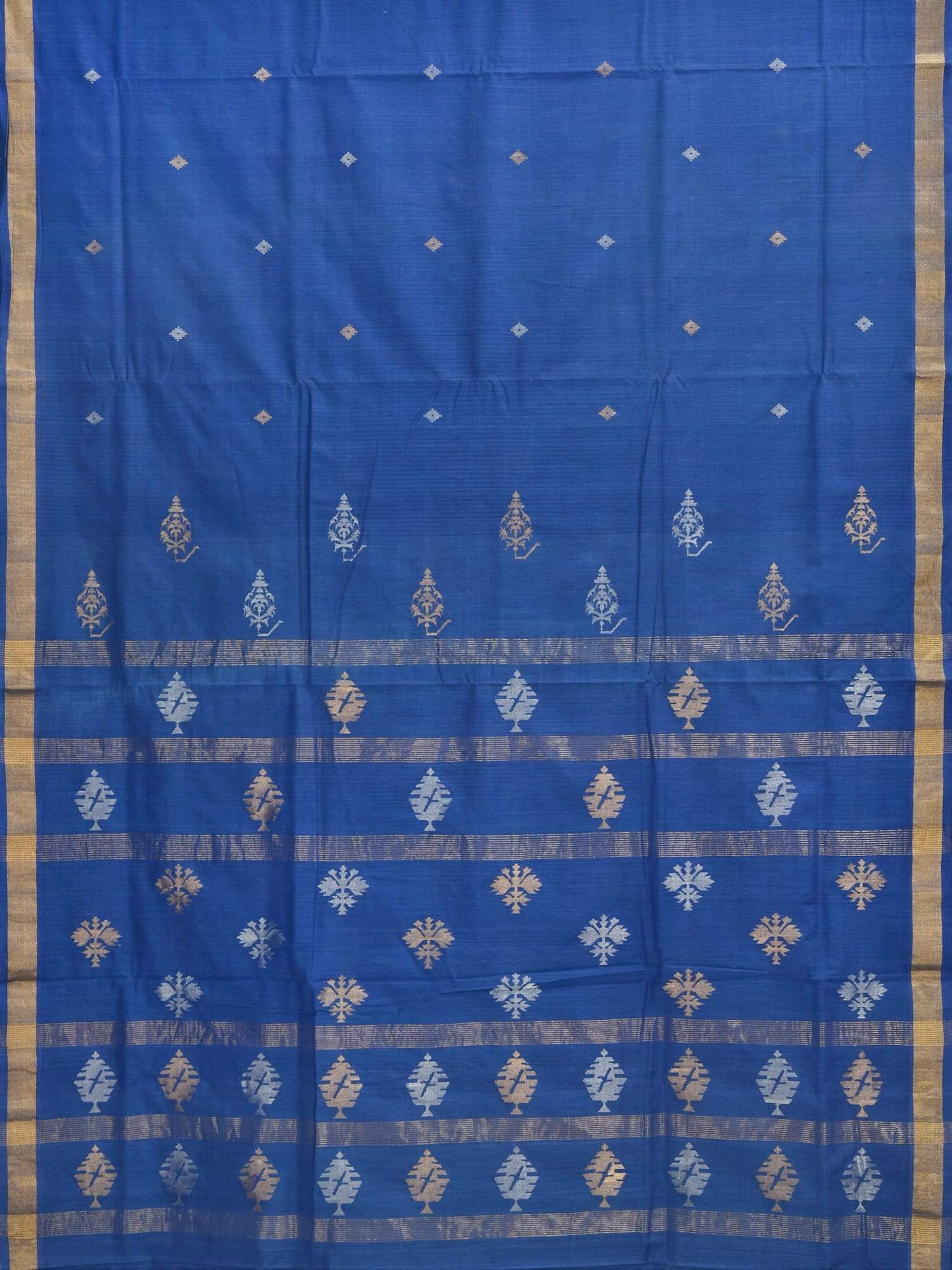 Dark Blue Uppada Cotton Handloom Saree with Assorted Buta Pallu Design - Global Threads