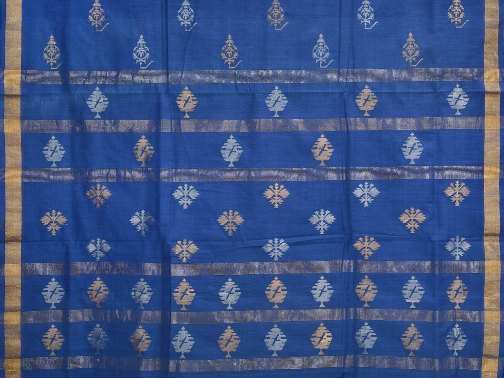 Dark Blue Uppada Cotton Handloom Saree with Assorted Buta Pallu Design - Global Threads