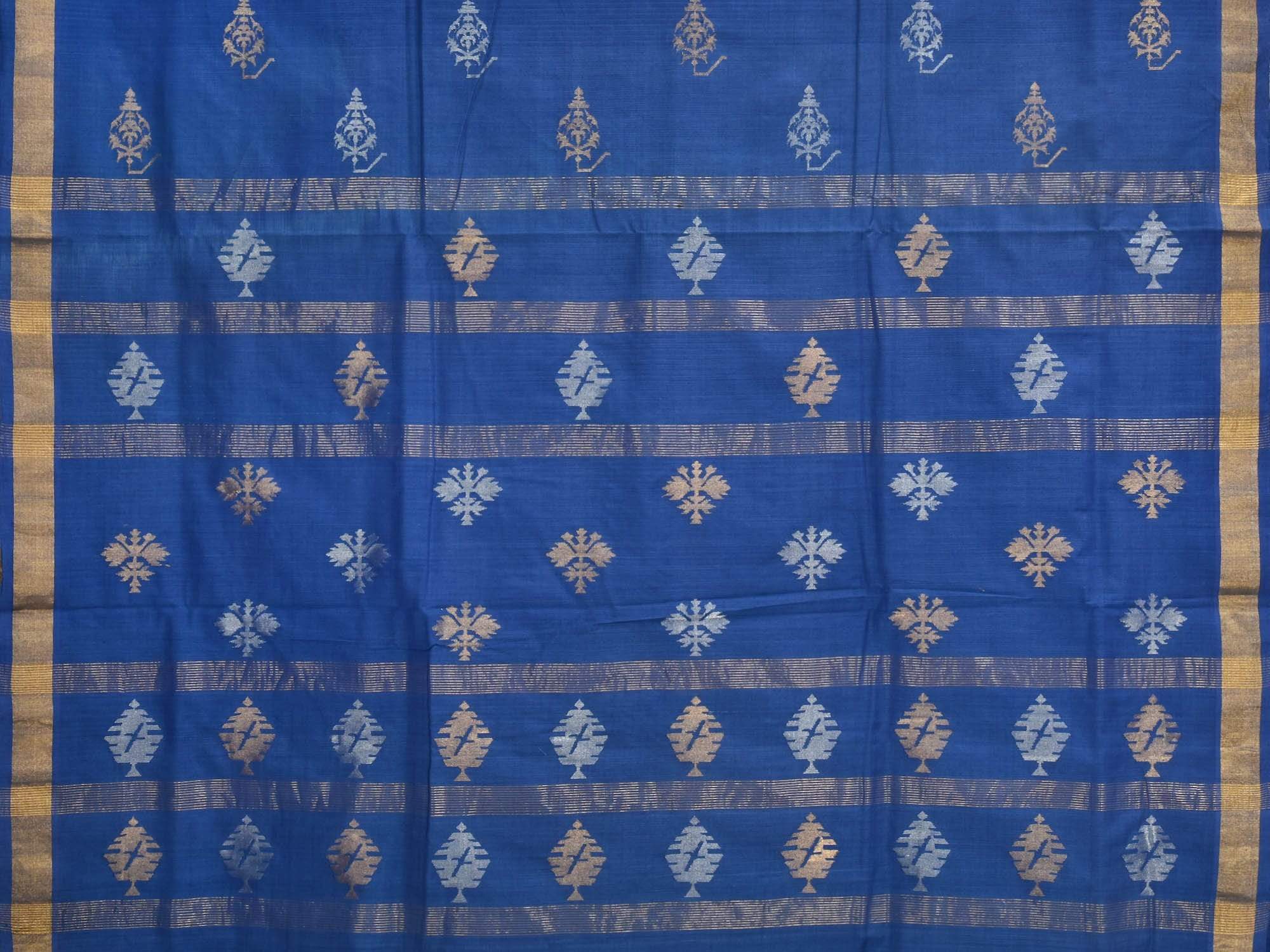 Dark Blue Uppada Cotton Handloom Saree with Assorted Buta Pallu Design - Global Threads