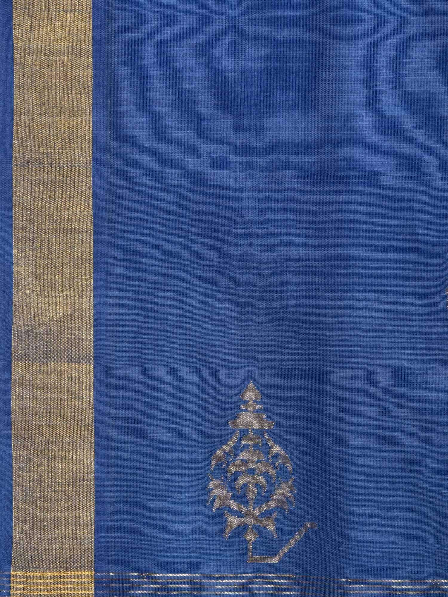 Dark Blue Uppada Cotton Handloom Saree with Assorted Buta Pallu Design - Global Threads