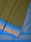 Dark Green and Blue Gadwal Cotton Plain Saree with Checks and Pallu Design No Blouse - Global Threads