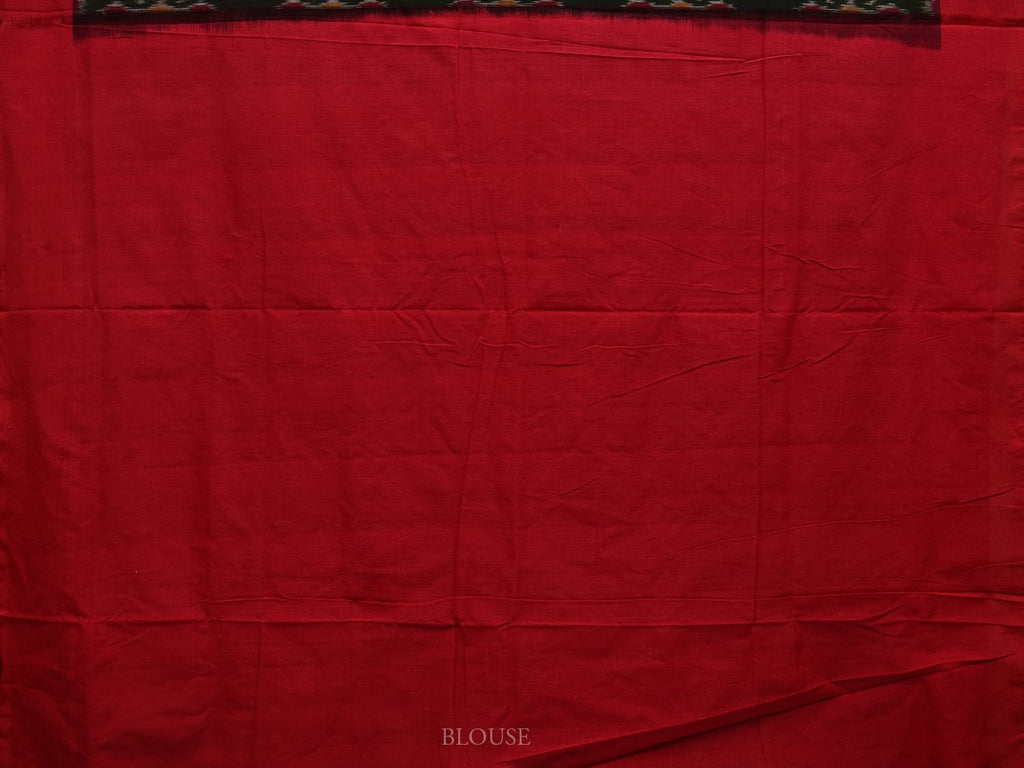 Dark Green and Red Pochampally Ikat Cotton Handloom Saree with All Over Design - Global Threads