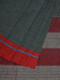 Dark Green ilkal Cotton Handloom Saree with Checks and Ganga-Jamuna Border Design No Blouse - Global Threads