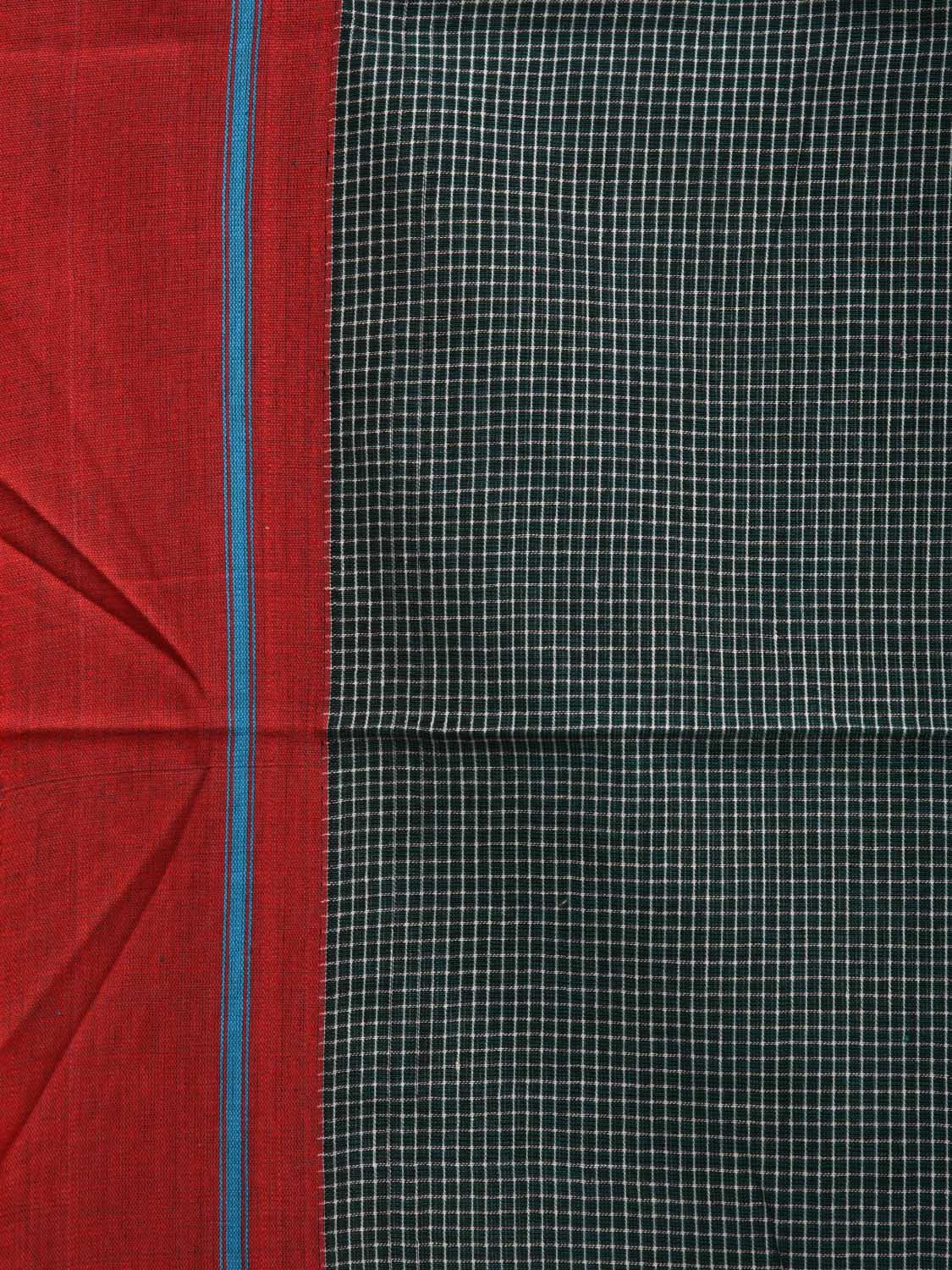Dark Green ilkal Cotton Handloom Saree with Checks and Ganga-Jamuna Border Design No Blouse - Global Threads