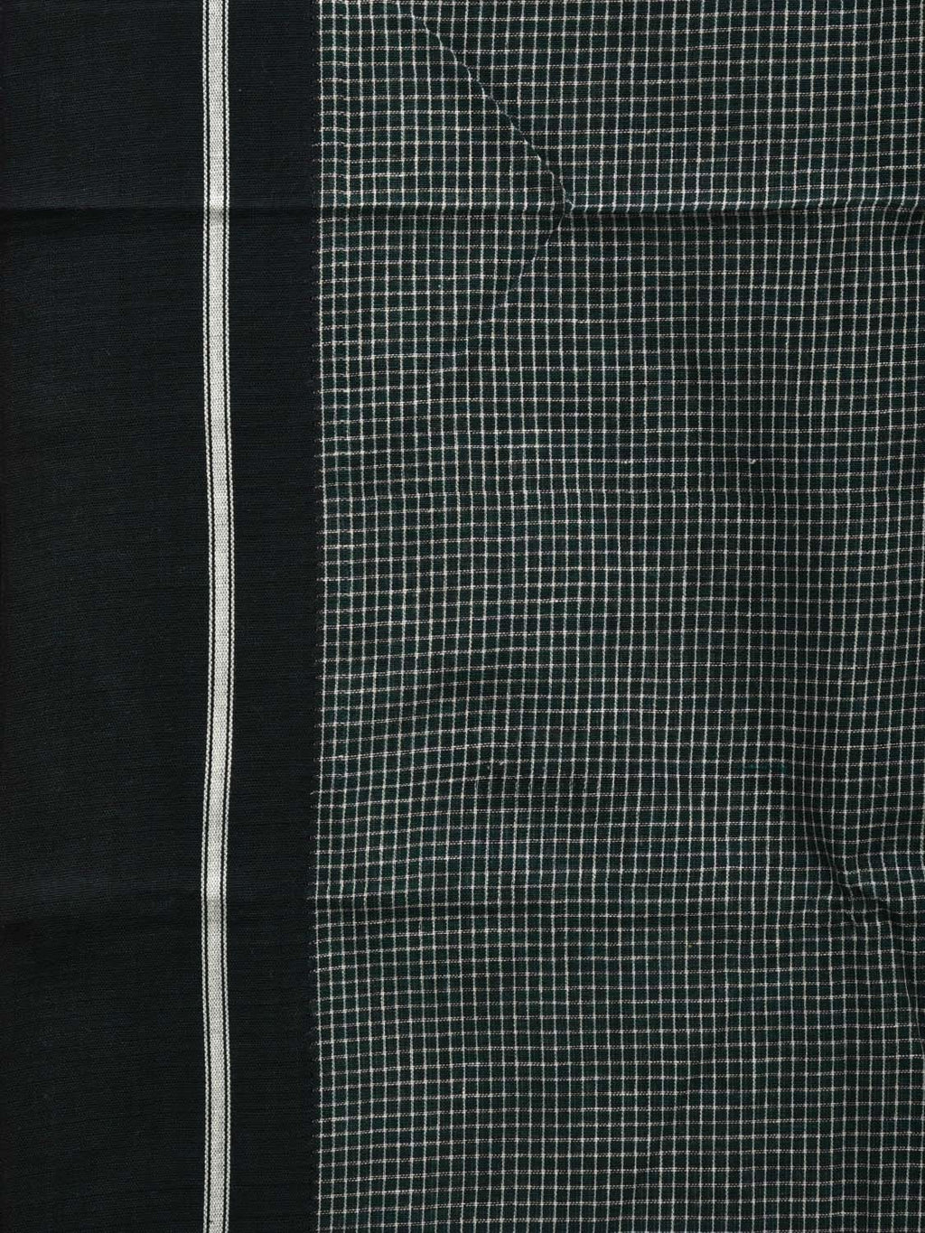 Dark Green ilkal Cotton Handloom Saree with Checks Design No Blouse - Global Threads