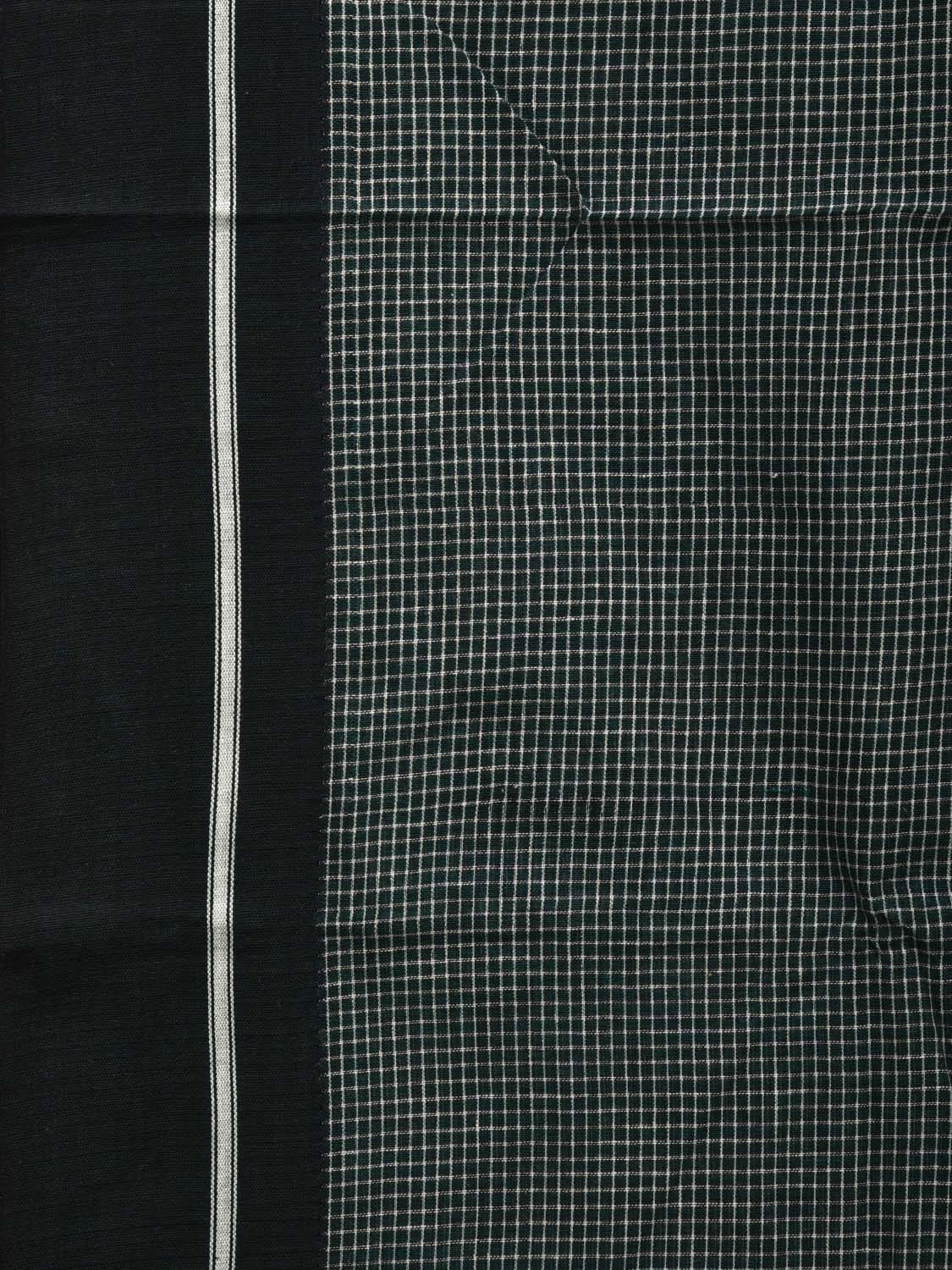 Dark Green ilkal Cotton Handloom Saree with Checks Design No Blouse - Global Threads