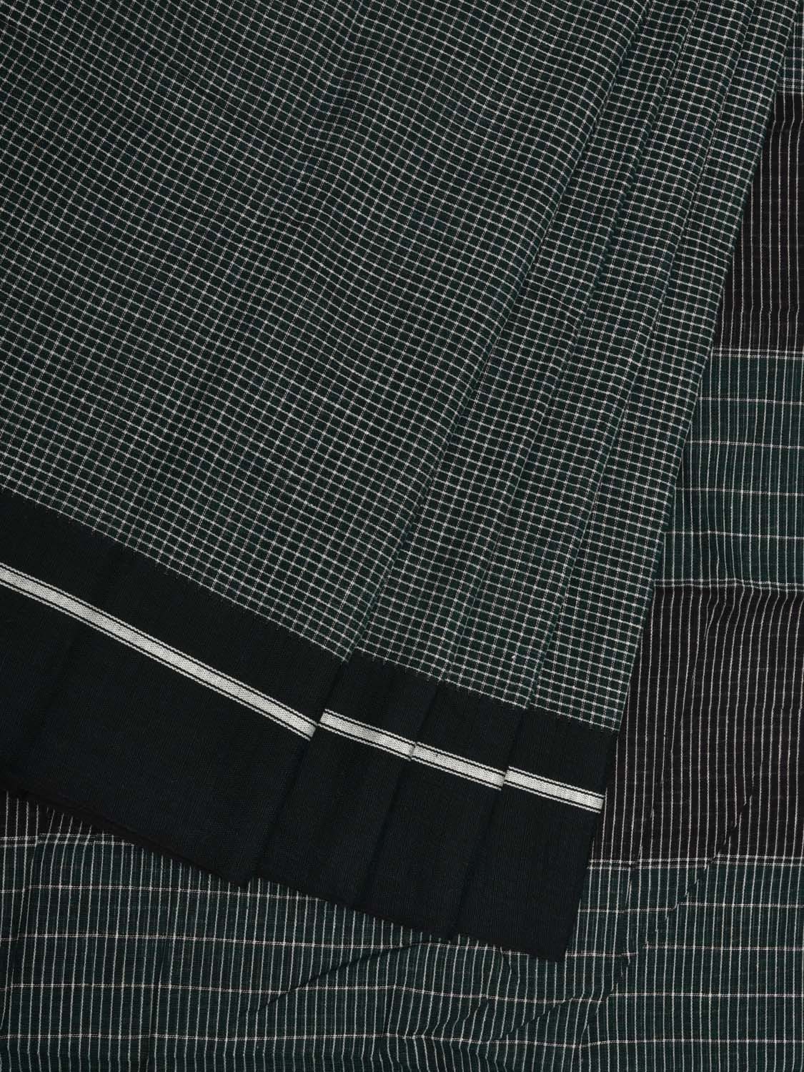 Dark Green ilkal Cotton Handloom Saree with Checks Design No Blouse - Global Threads