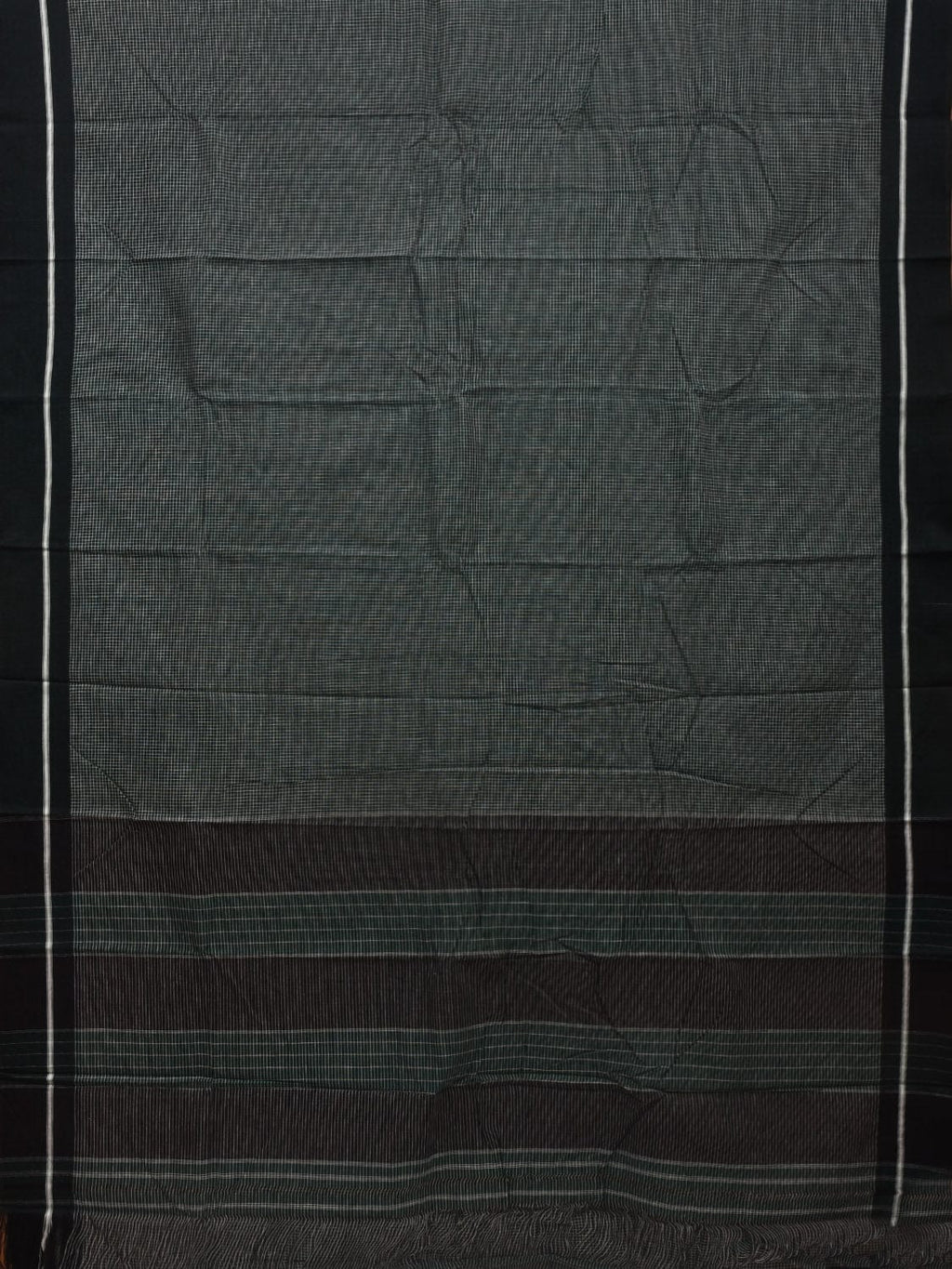 Dark Green ilkal Cotton Handloom Saree with Checks Design No Blouse - Global Threads