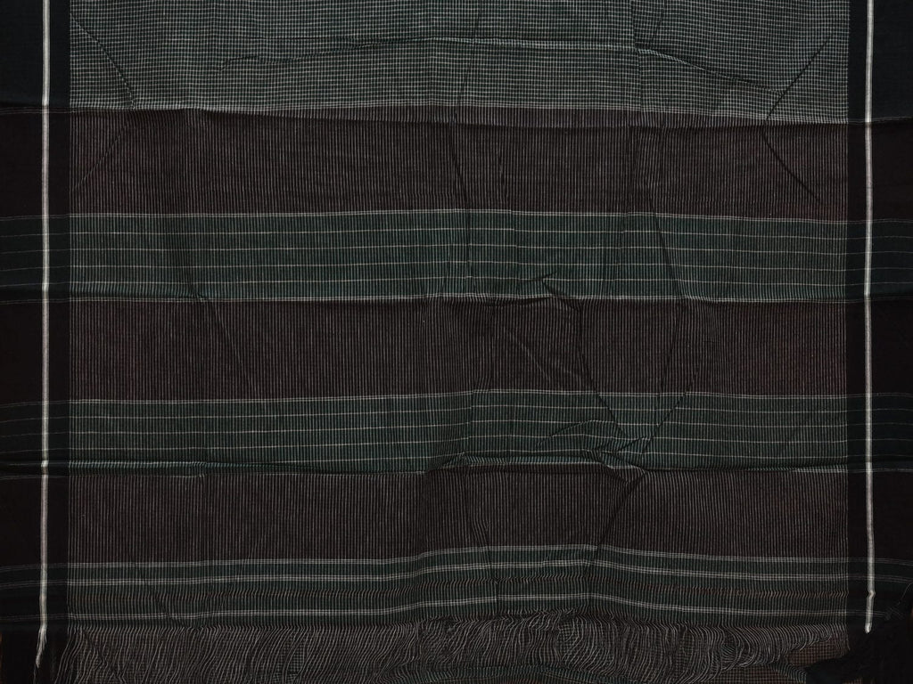 Dark Green ilkal Cotton Handloom Saree with Checks Design No Blouse - Global Threads