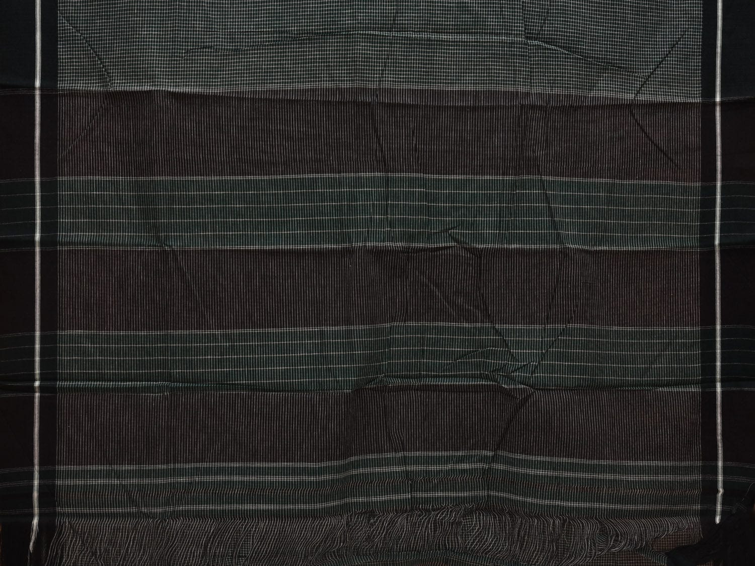 Dark Green ilkal Cotton Handloom Saree with Checks Design No Blouse - Global Threads