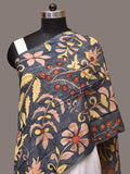 Dark Grey Kalamkari Hand Painted Sico Stole with Floral Design - Global Threads
