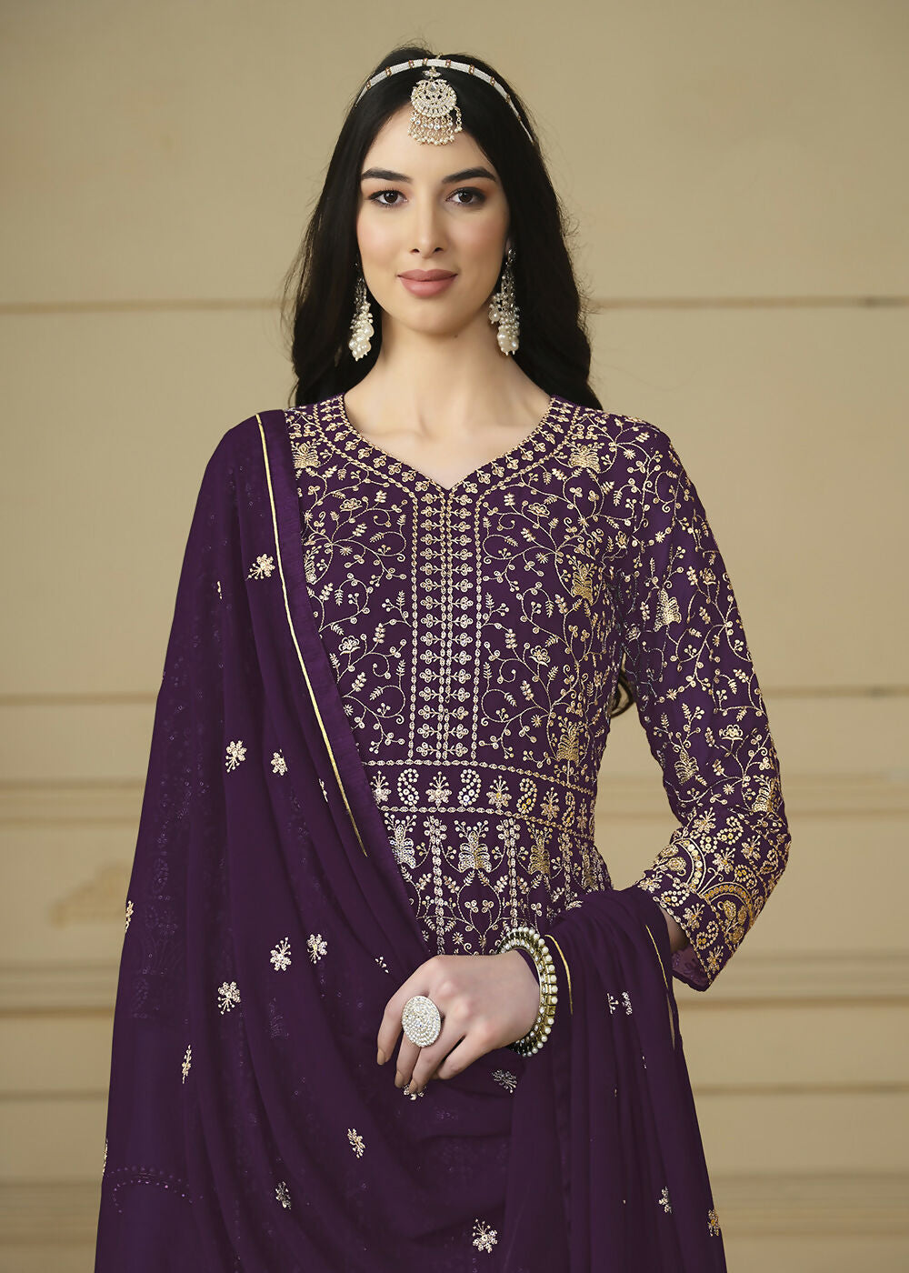 Wine Purple Embroidered Trendy Style Anarkali Suit - Emponline