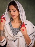 Indo Era Floral Embroidered Thread Work Pure Cotton Kurta With Trousers & Dupatta