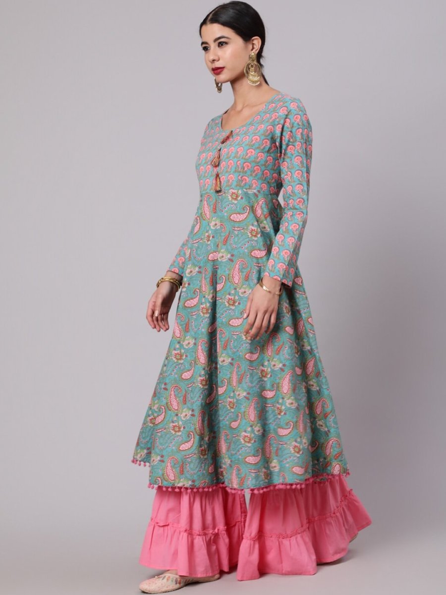 Aks Paisley Printed Cotton Anarkali Kurta