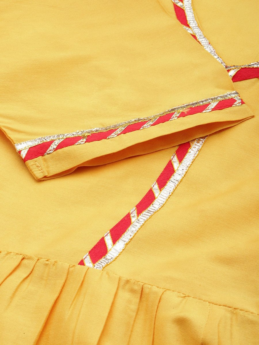 All About You Women Yellow & Red Gotta Patti Kurta with Trousers & With Dupatta