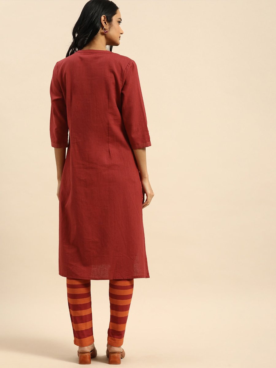 All About You Women Red & Orange Pure Cotton Kurta with Trousers