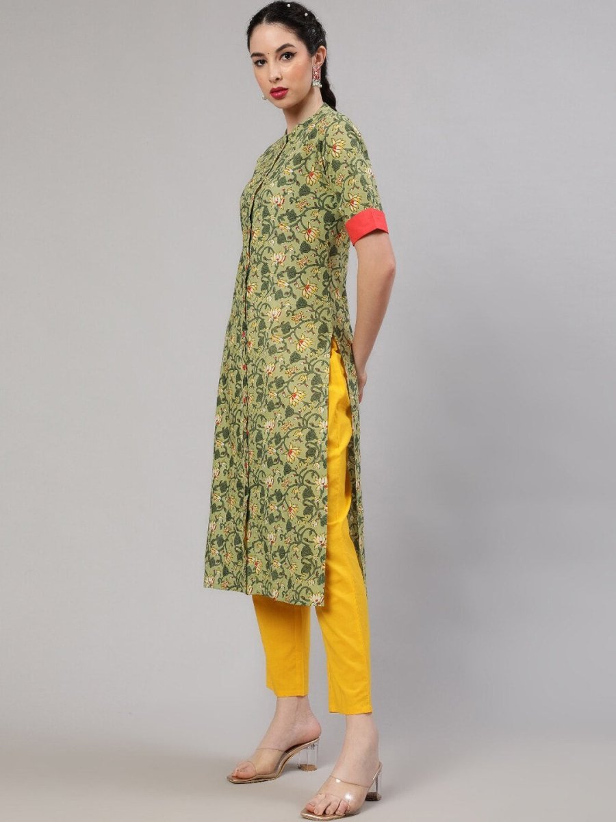 Aks Floral Printed Regular Pure Cotton Kurta With Trousers