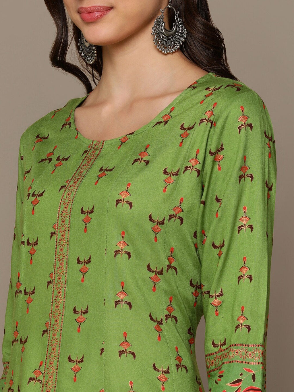 HERE&NOW Green & Maroon Ethnic Motifs Printed A-Line Kurta