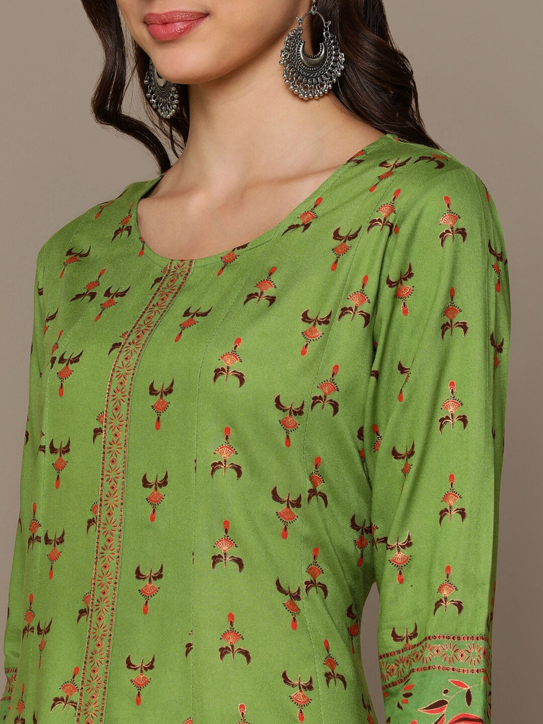 HERE&NOW Green & Maroon Ethnic Motifs Printed A-Line Kurta
