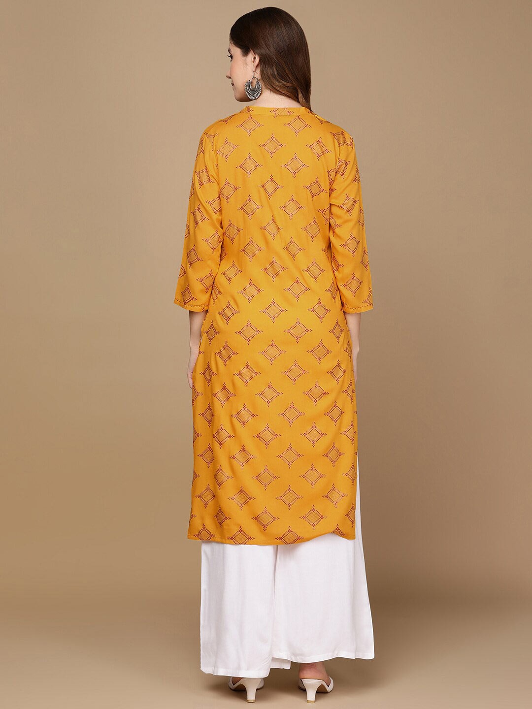 HERE&NOW Mustard Yellow & Red Ethnic Motifs Printed Kurta