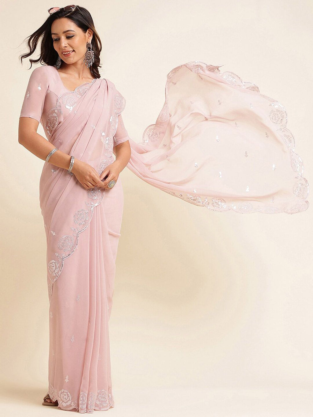 kasee Embellished Sequinned Poly Georgette Saree