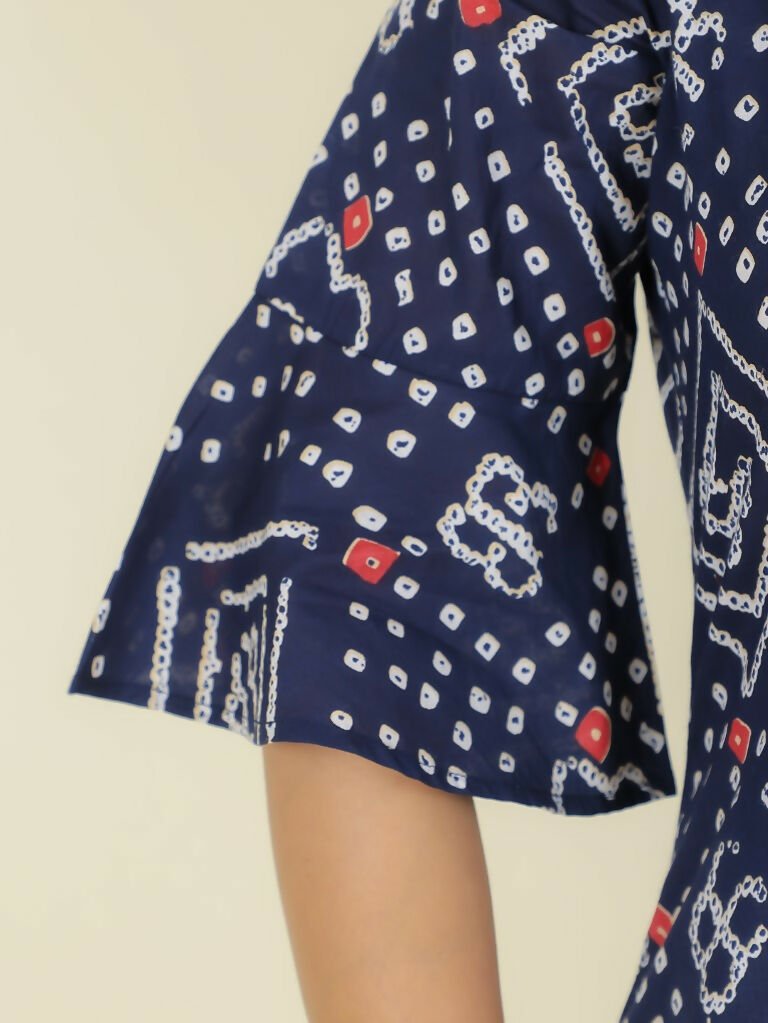 Aramya Straight Soft Cotton Bandhani Print Women's Kurta - Blue