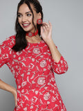 HERE&NOW Women Pink & Off White Pure Cotton Ethnic Motifs Printed Straight Kurta