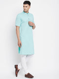 Even Apparels Green Pure Cotton Men's H/S Kurta With Band Collar