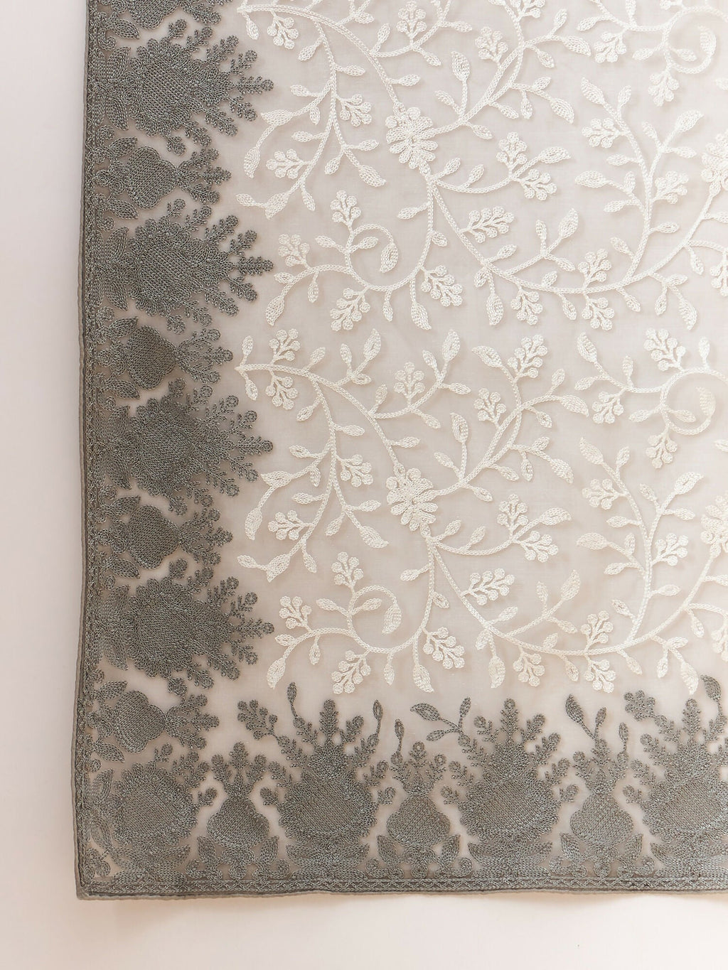 Grey Organza Floral Embroidered Saree with Unstitched Blouse Piece - Roozal