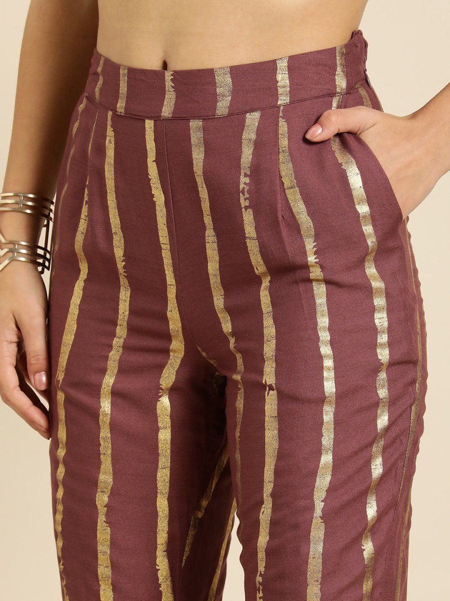 All About You Women Brown Ethnic Motifs Printed Pure Cotton Kurta with Trousers