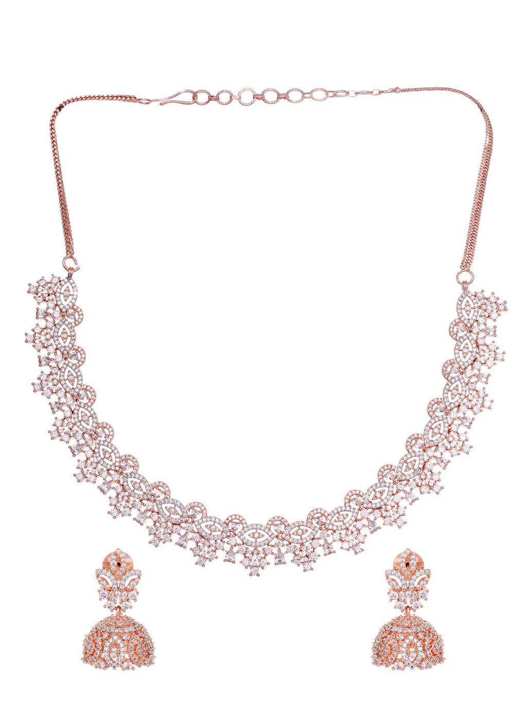 Saraf RS Jewellery Rose Gold-Polished & White AD & CZ-Studded Contemporary Jewellery Set