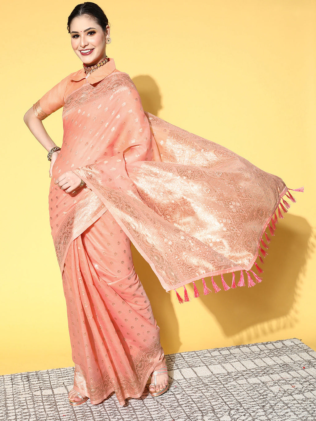 Saree Mall Ethnic Motifs With Woven Design Border Saree