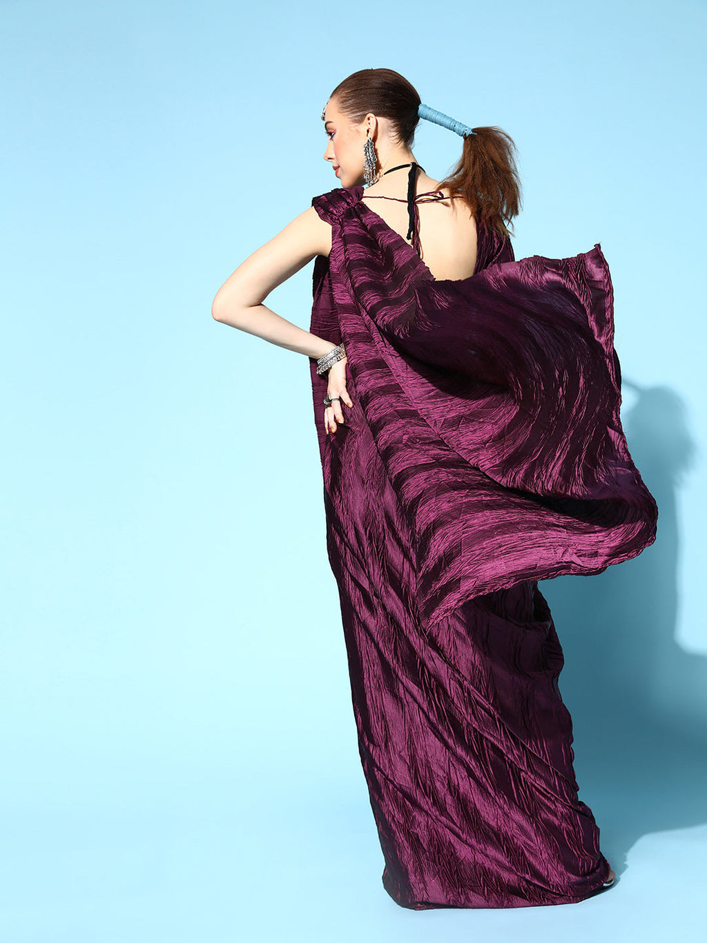 Tikhi Imli Burgundy Accordion Pleated Ready to Wear Saree