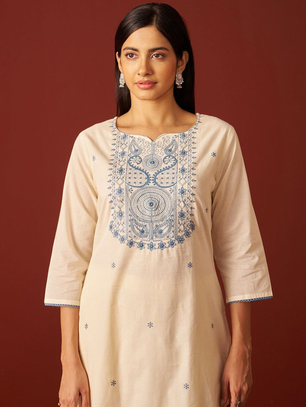 Indo Era Paisley Embroidered Thread Work Pure Cotton Kurta With Trousers And Dupatta