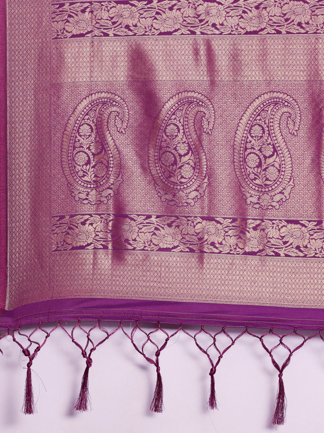 Saree Mall Purple Ethnic Motifs Zari Silk Blend Banarasi Saree